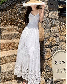 Adjustable lady pure cotton embroidery white dress