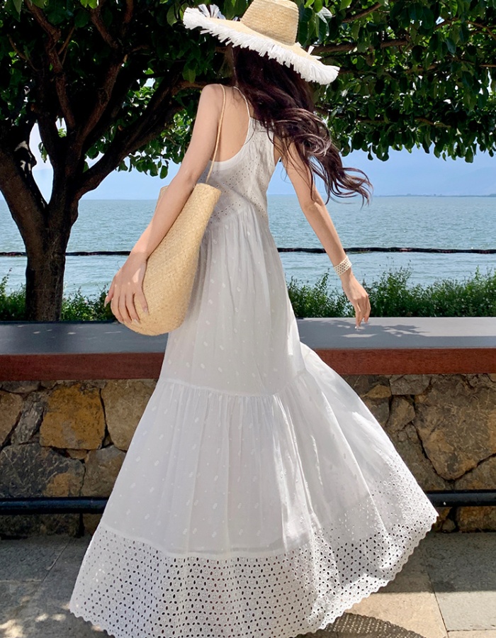 Adjustable lady pure cotton embroidery white dress