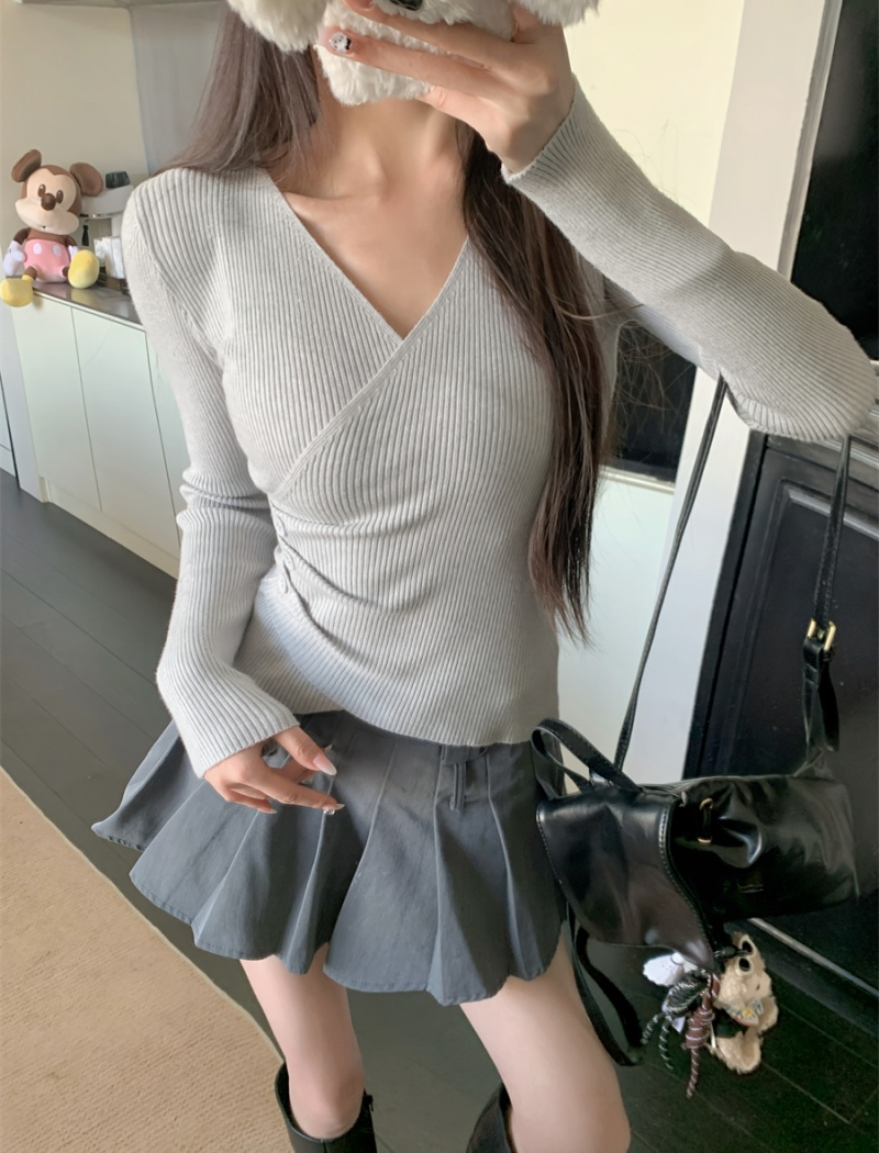 Long sleeve pure bottoming shirt slim tops for women