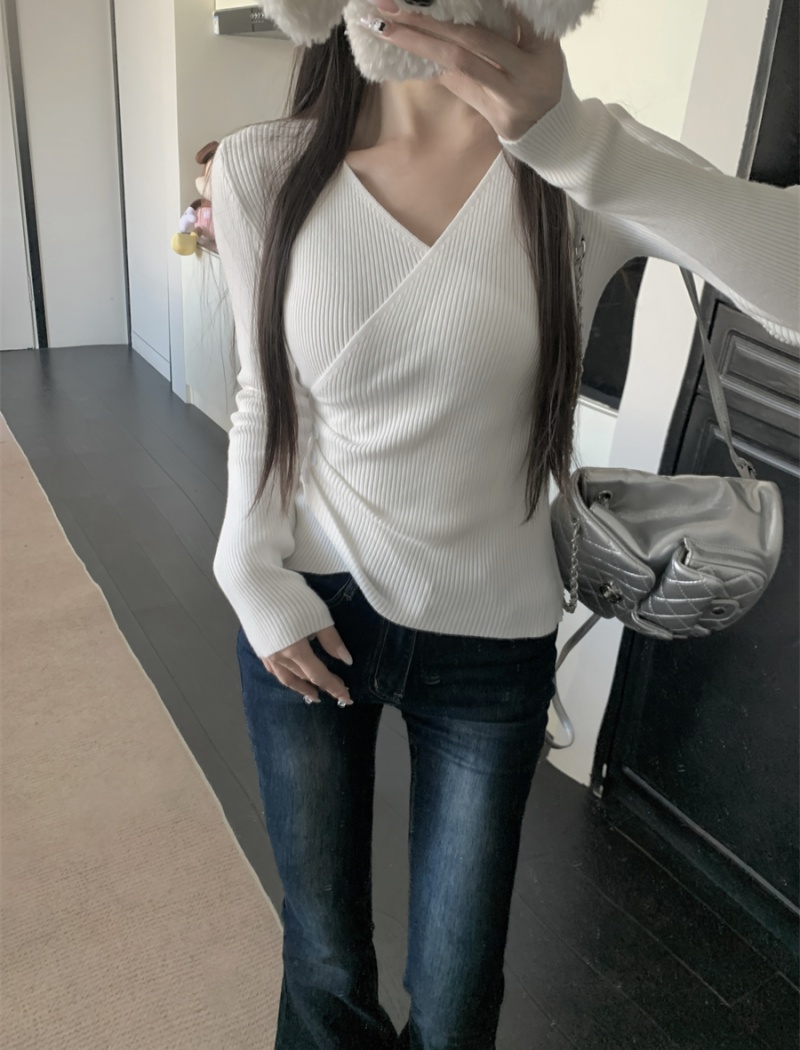 Long sleeve pure bottoming shirt slim tops for women