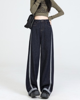 Mopping mixed colors splice pants wide leg autumn jeans