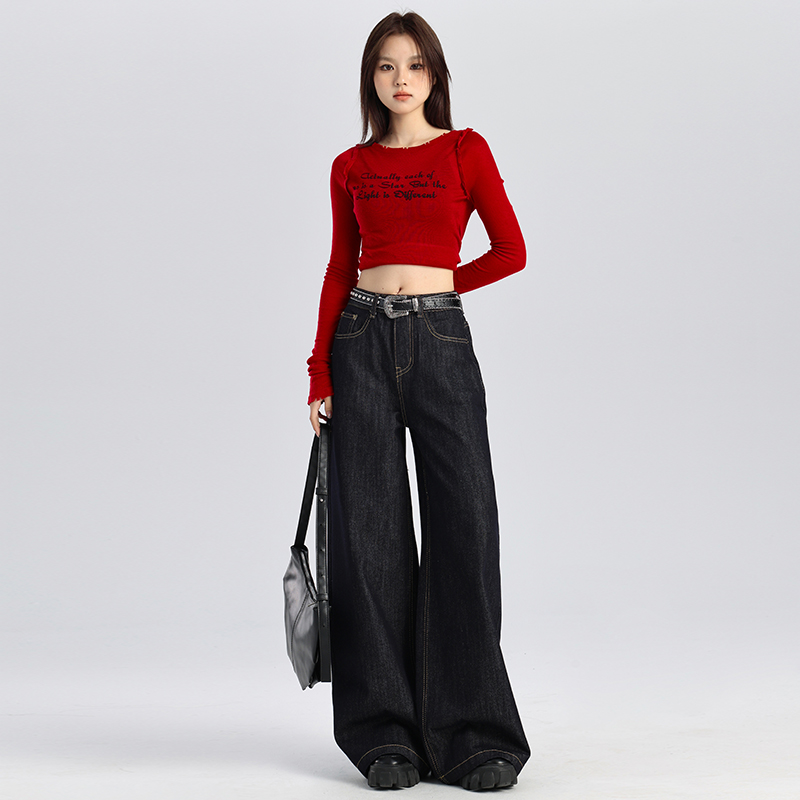 Wide leg high waist straight pants jeans