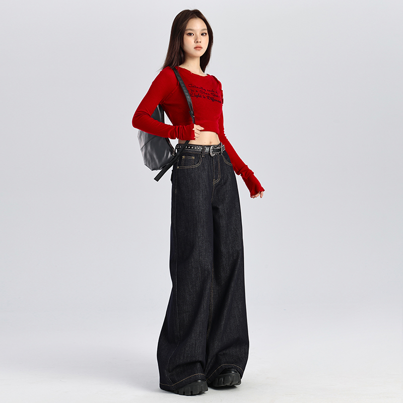 Wide leg high waist straight pants jeans