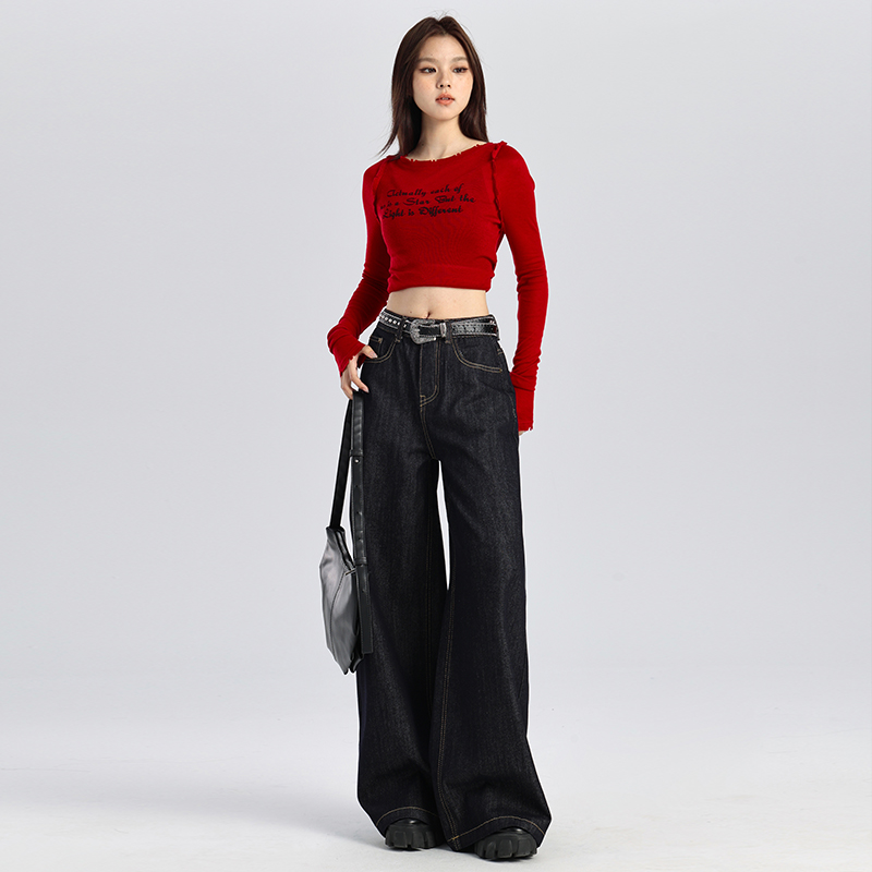 Wide leg high waist straight pants jeans