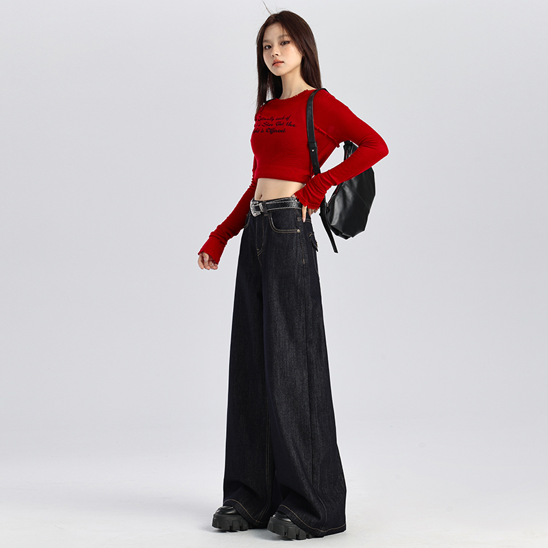 Wide leg high waist straight pants jeans