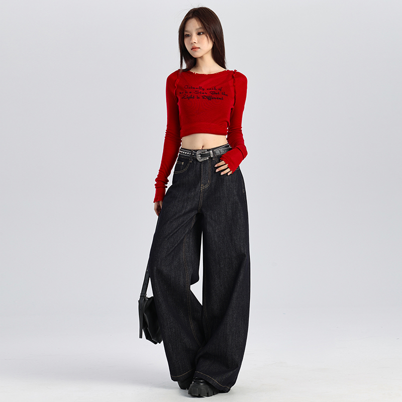 Wide leg high waist straight pants jeans