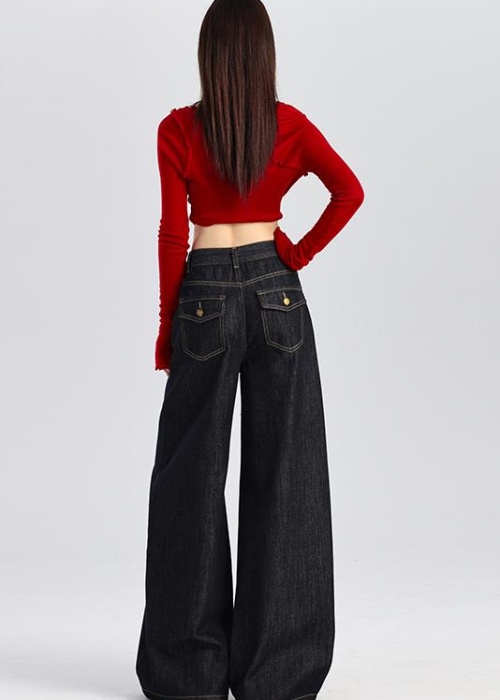 Wide leg high waist straight pants jeans