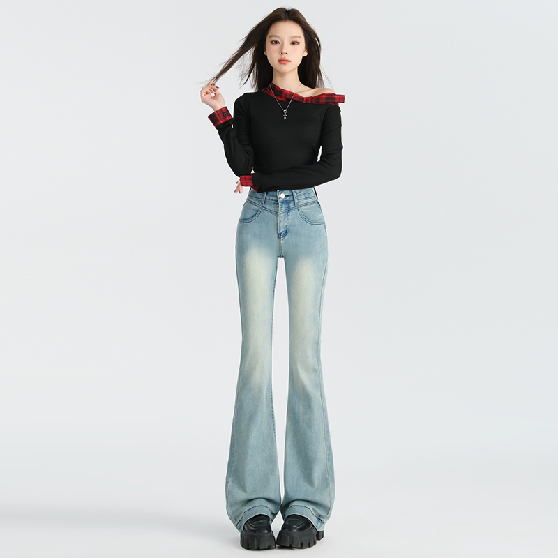 Micro speaker flare pants high waist jeans for women