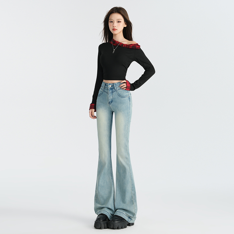 Micro speaker flare pants high waist jeans for women