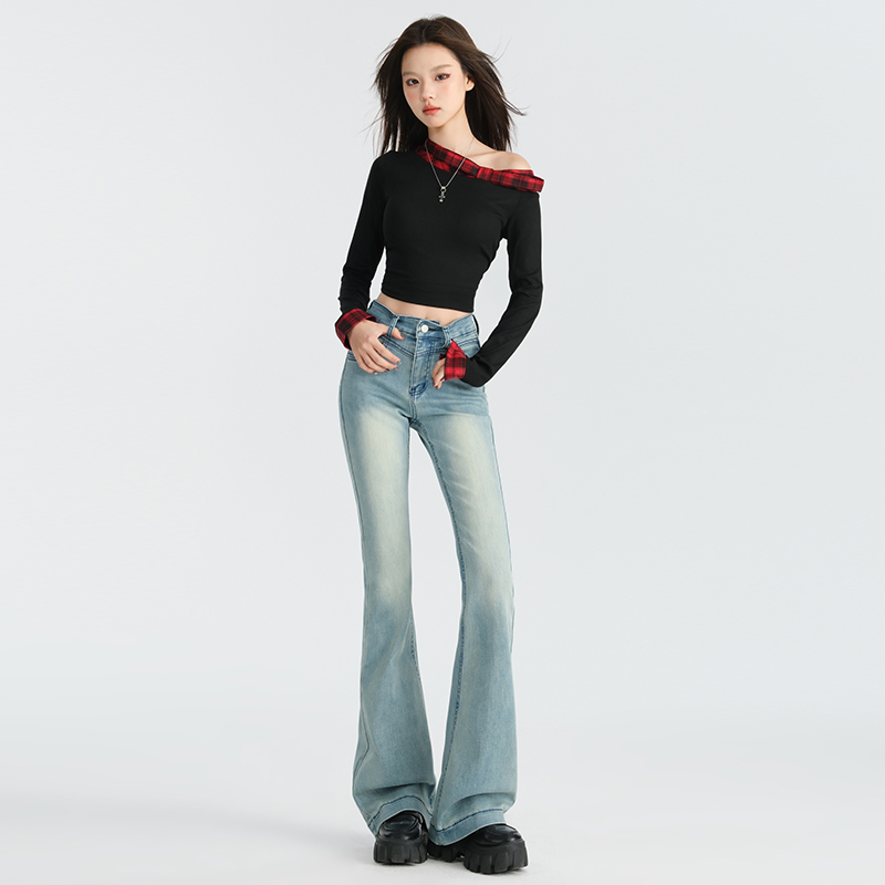 Micro speaker flare pants high waist jeans for women