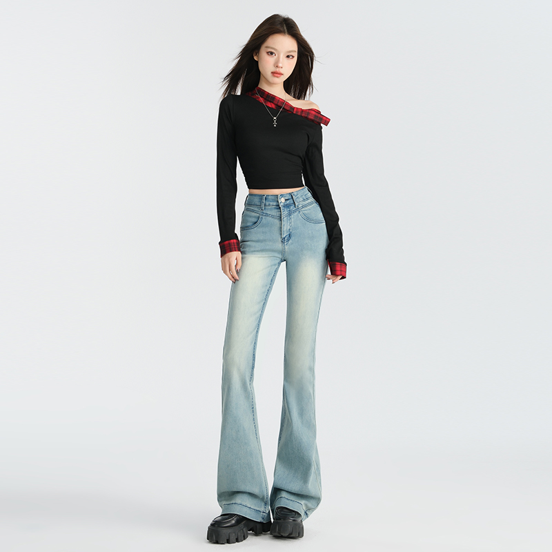 Micro speaker flare pants high waist jeans for women