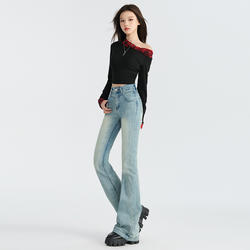 Micro speaker flare pants high waist jeans for women