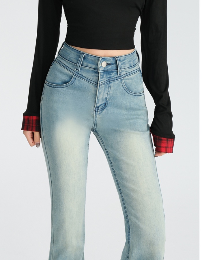 Micro speaker flare pants high waist jeans for women