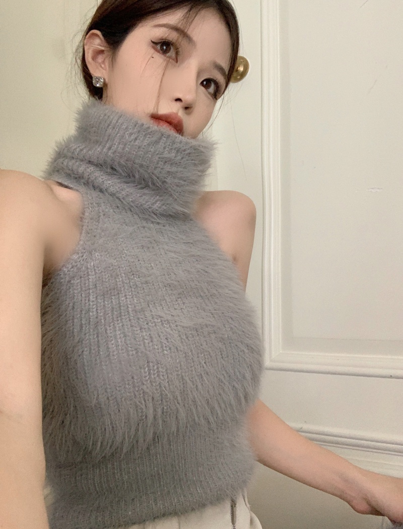 Niche fluffy cardigan sexy sweater 2pcs set