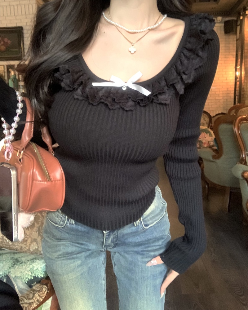 Autumn and winter bottoming inside the ride bow lace sweater