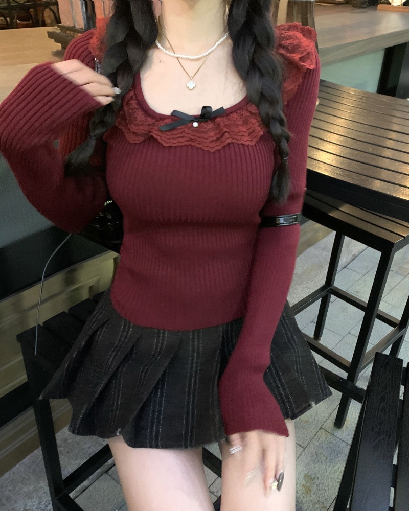 Autumn and winter bottoming inside the ride bow lace sweater