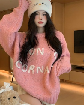 Knitted loose lazy pullover long sleeve pink sweater