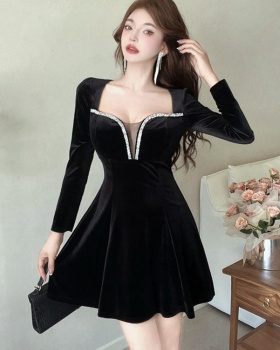 Cover belly temperament pinched waist overalls velvet dress