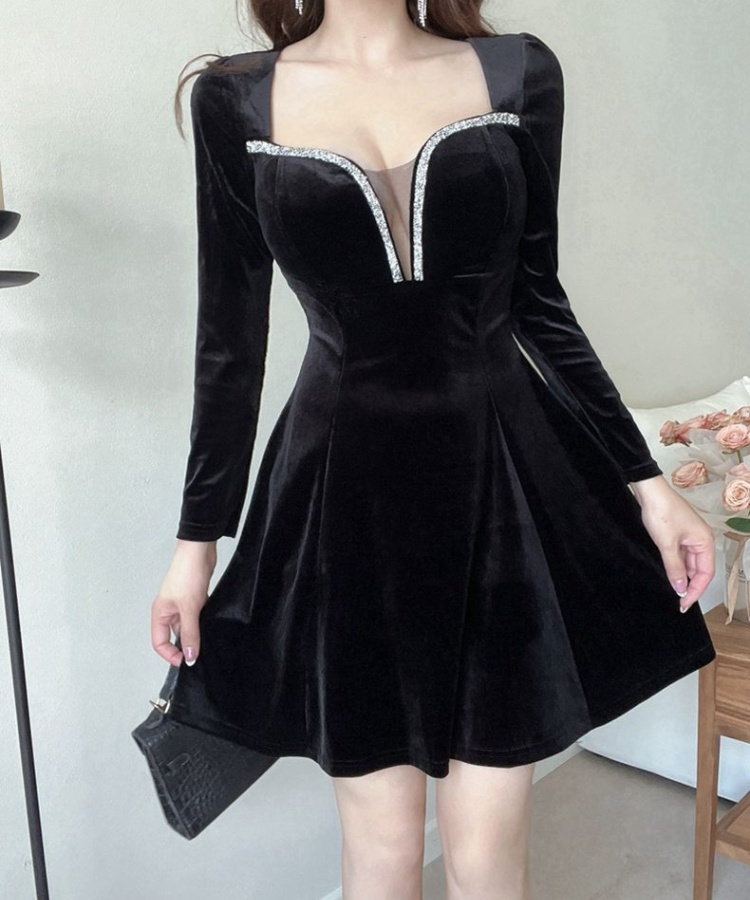 Cover belly temperament pinched waist overalls velvet dress