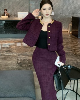 Chanelstyle temperament purple jacket 2pcs set for women