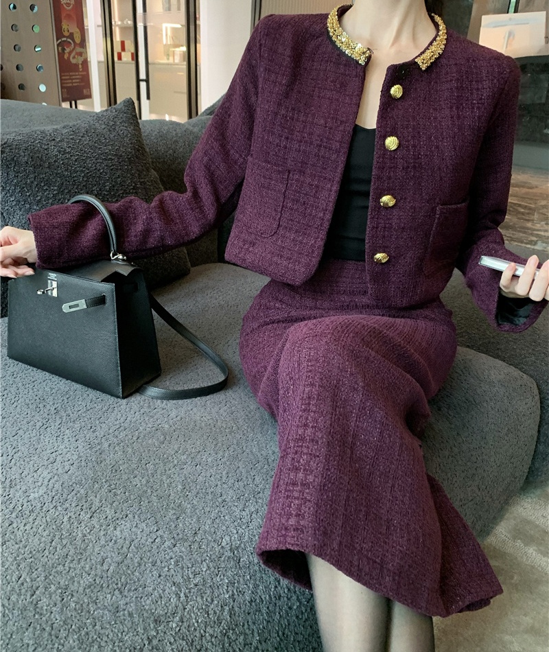 Chanelstyle temperament purple jacket 2pcs set for women