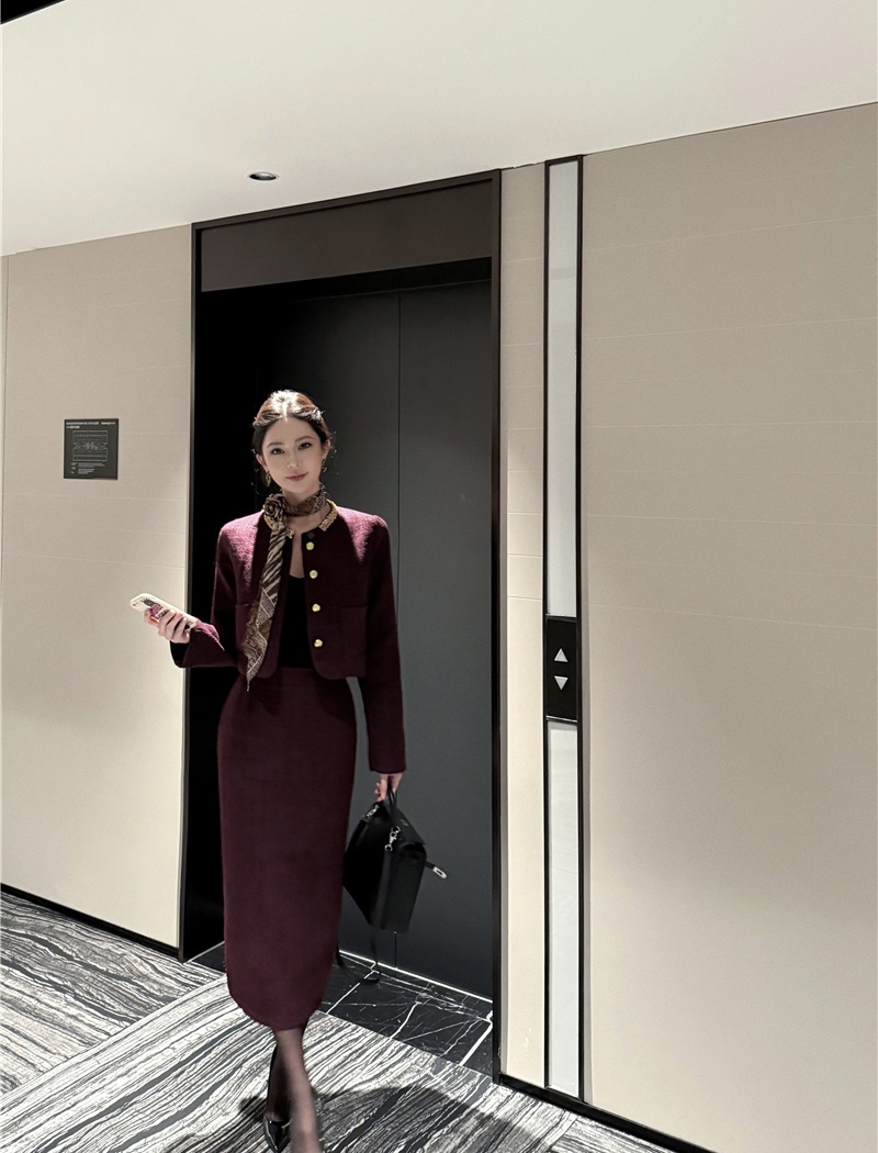 Chanelstyle temperament purple jacket 2pcs set for women