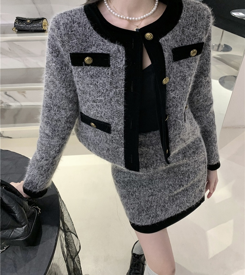 Winter short skirt chanelstyle coat 2pcs set