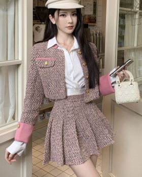 Winter temperament coat chanelstyle short skirt 2pcs set