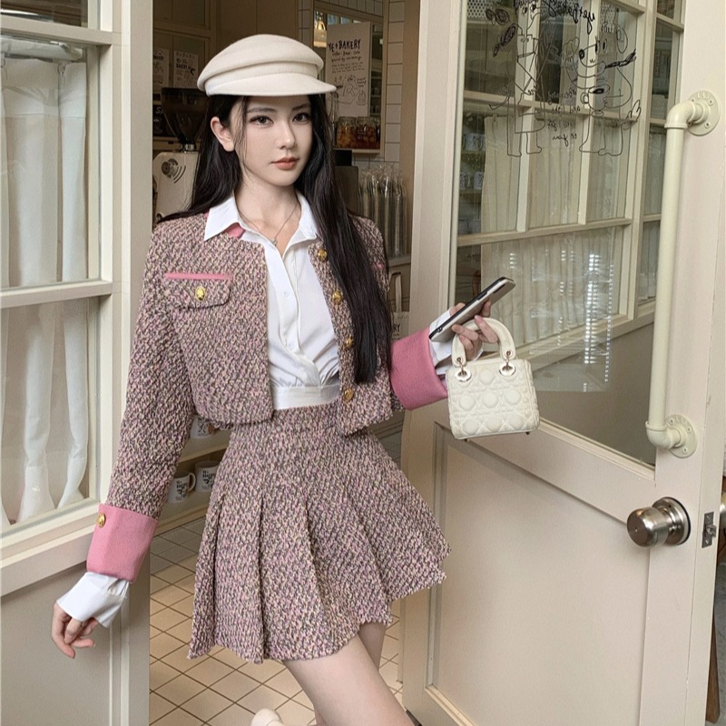 Winter temperament coat chanelstyle short skirt 2pcs set