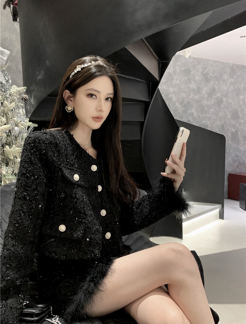 Winter temperament skirt package hip jacket 2pcs set