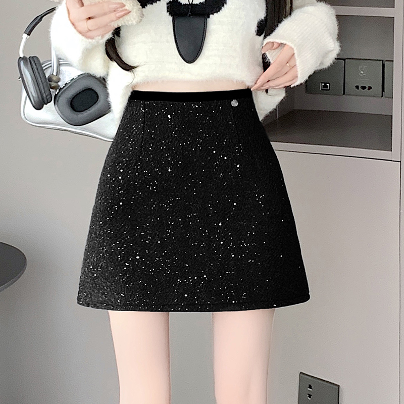 Chanelstyle A-line short skirt package hip woolen skirt