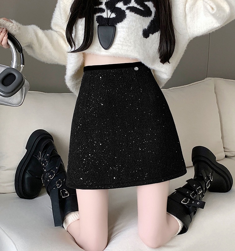 Chanelstyle A-line short skirt package hip woolen skirt