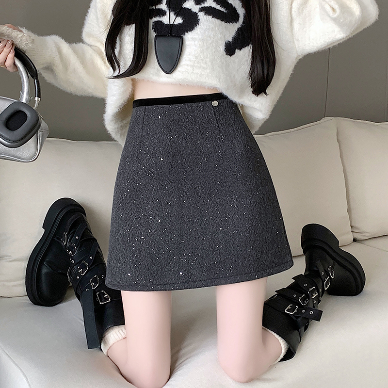 Chanelstyle A-line short skirt package hip woolen skirt