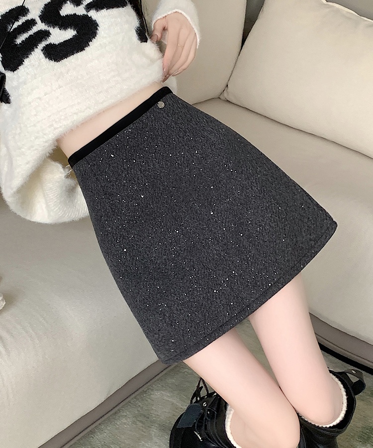 Chanelstyle A-line short skirt package hip woolen skirt