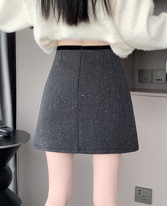 Chanelstyle A-line short skirt package hip woolen skirt