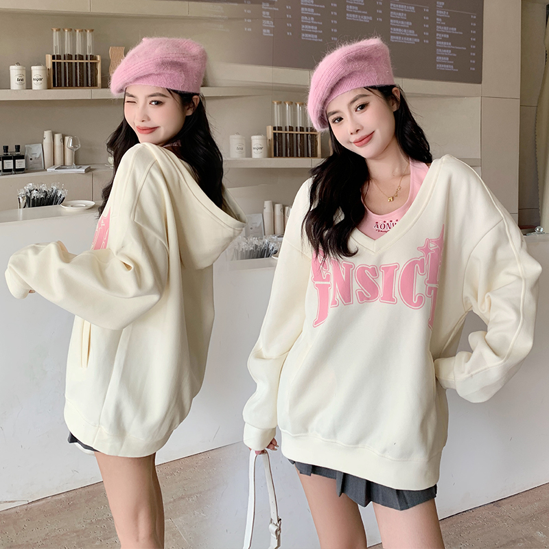 Halter hooded autumn V-neck lazy hoodie 2pcs set for women