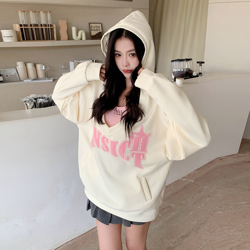 Halter hooded autumn V-neck lazy hoodie 2pcs set for women