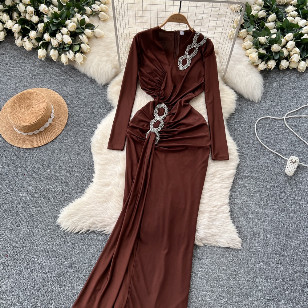 Ladies elegant dress V-neck evening dress for women