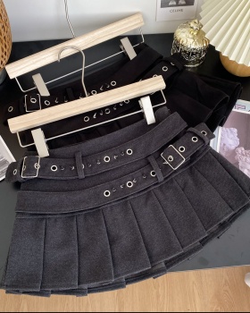 Pleated high waist skirt sexy belt for women