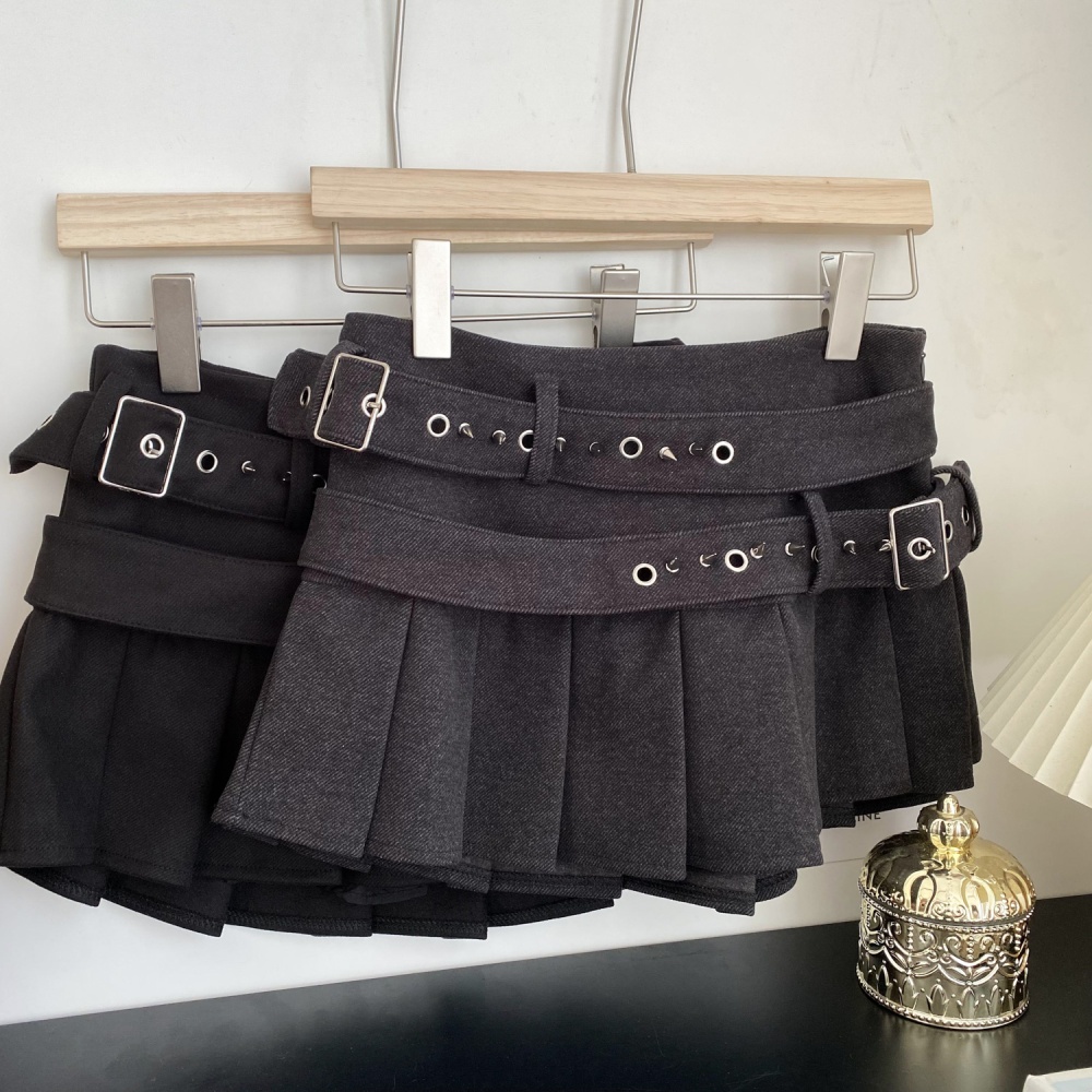 Pleated high waist skirt sexy belt for women