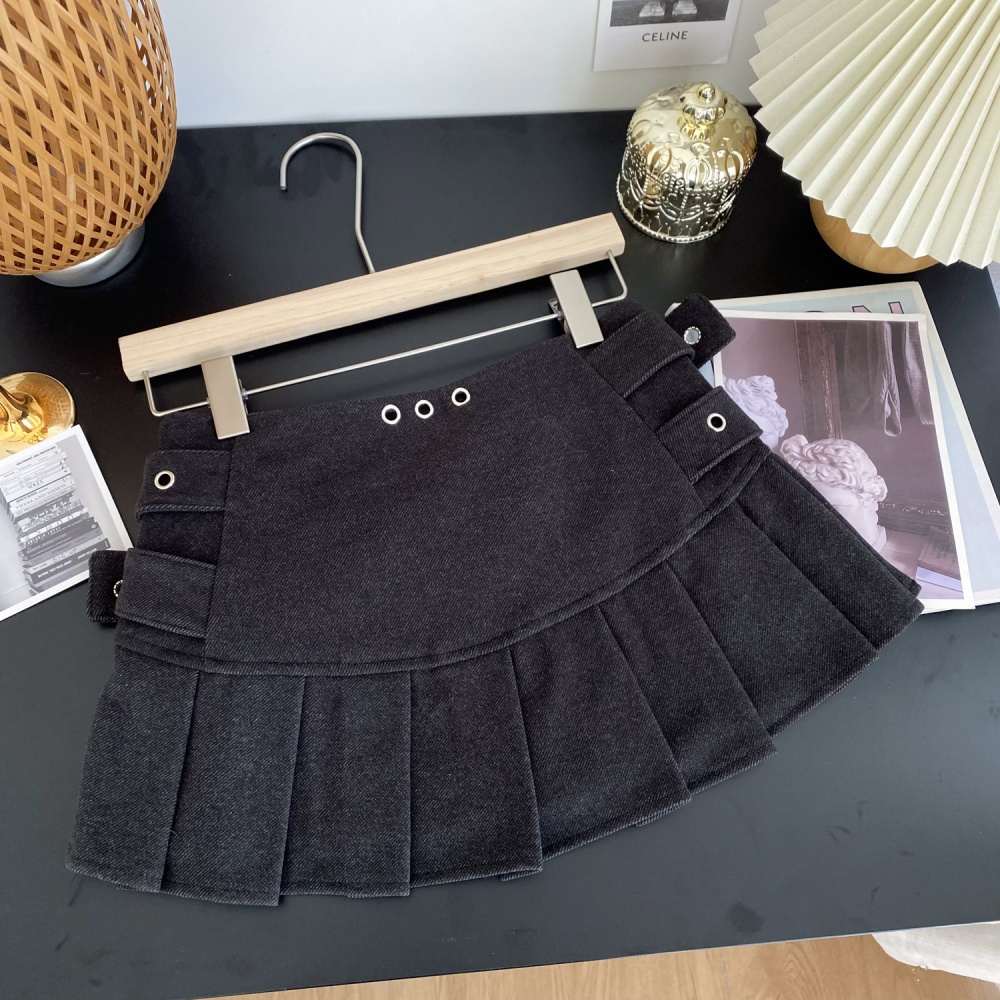 Pleated high waist skirt sexy belt for women