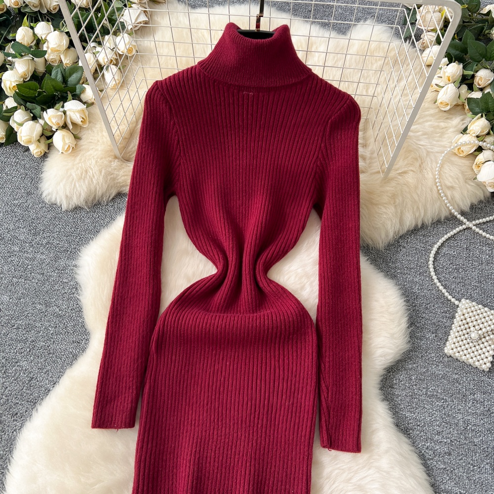 Elasticity slim sweater winter knitted dress for women