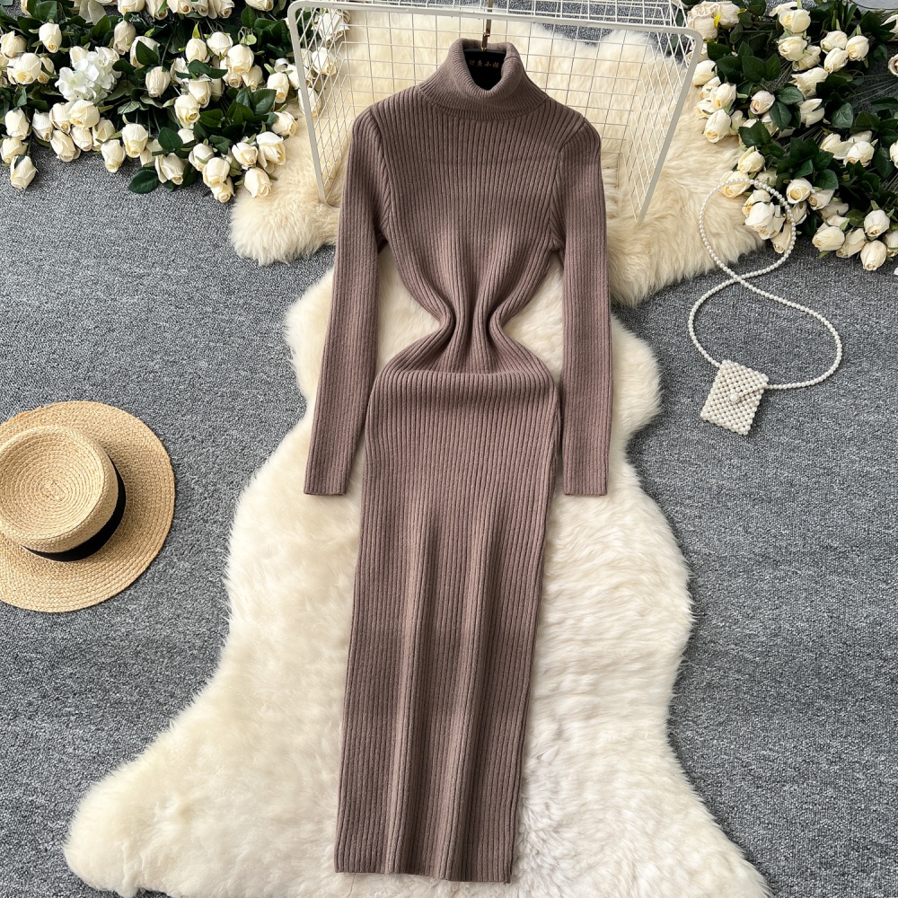 Slim winter dress knitted long dress for women