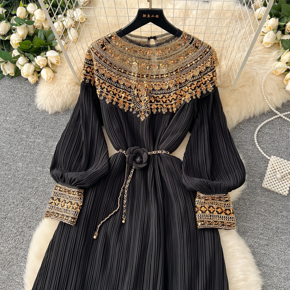 Winter sequins formal dress loose crimp dress for women