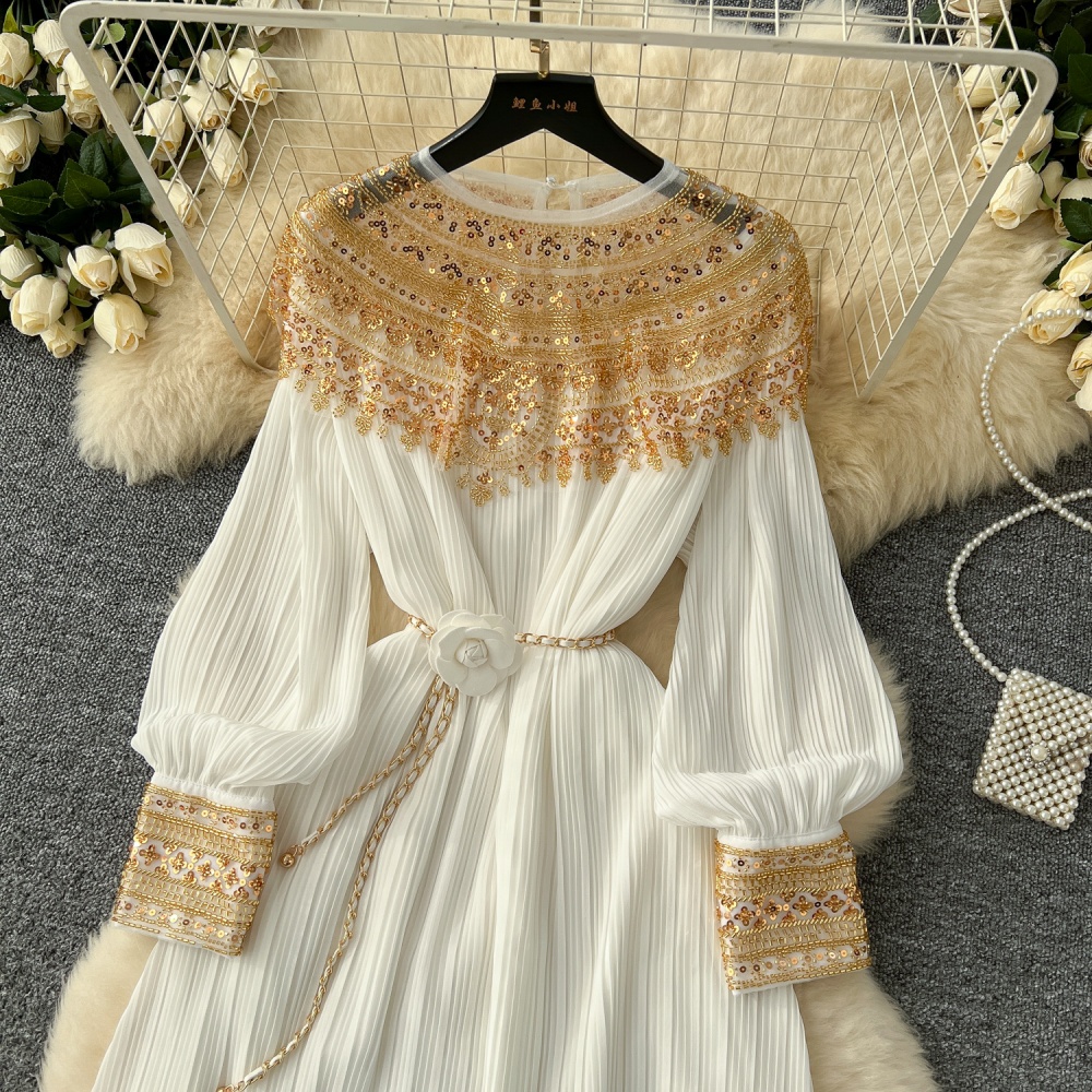 Winter sequins formal dress loose crimp dress for women