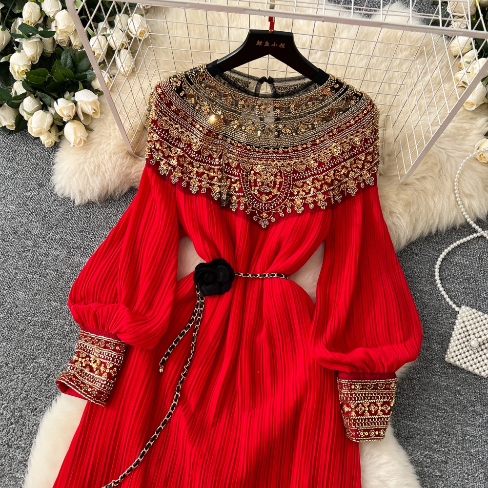 Winter sequins formal dress loose crimp dress for women