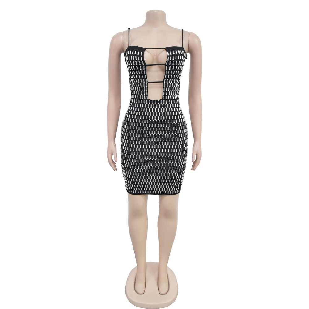 Sexy sling slim dress rhinestone fashion T-back for women