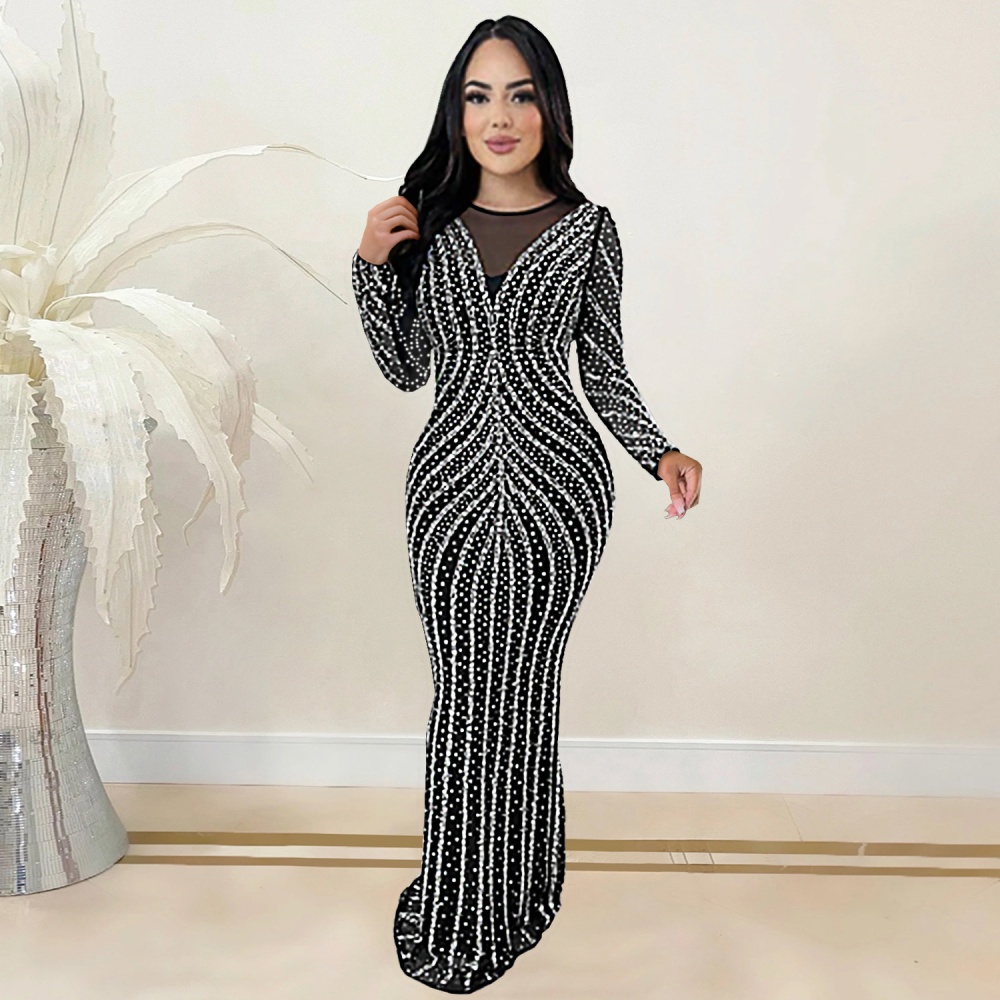 Rhinestone long dress European style dress for women