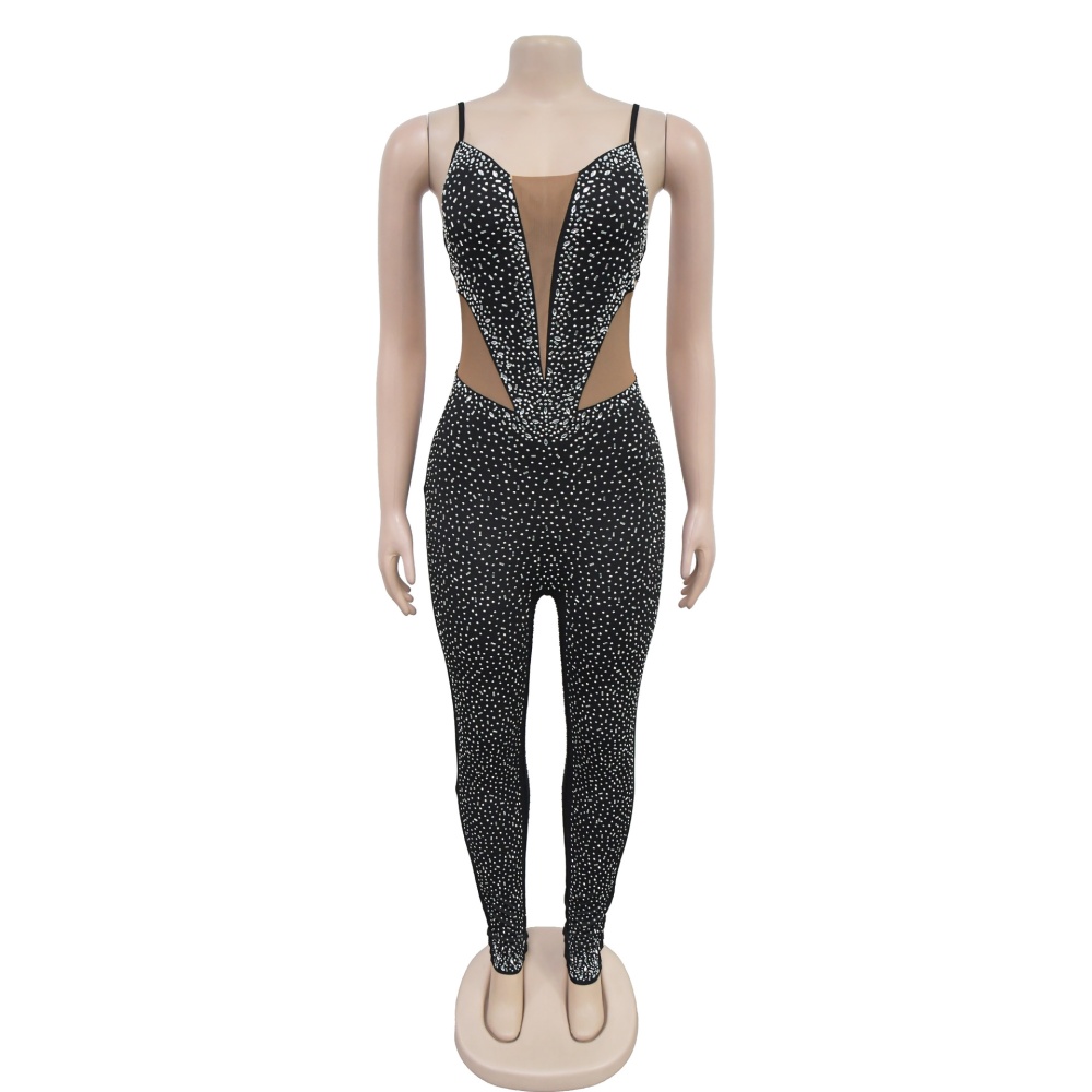 Rhinestone slim European style sling fashion jumpsuit