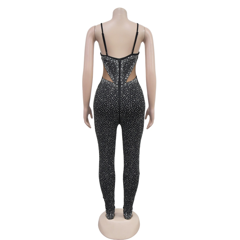 Rhinestone slim European style sling fashion jumpsuit